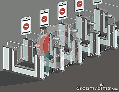 Closed electronic gates at the airport. Country borders Lockdown during coronavirus quarantine Vector Illustration
